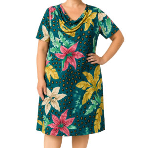 Vestido estampado gola drapeada