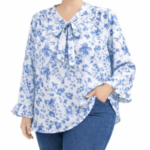 Blusa florida c/ laço e folhos