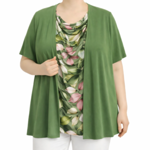 Conjunto integrado casaco/blusa drapeada