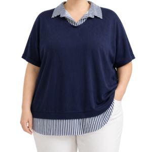 Camisola c/colarinho e fralda às riscas