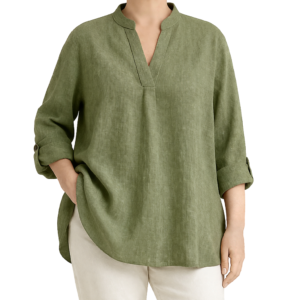 Túnica gola padre efeito linho