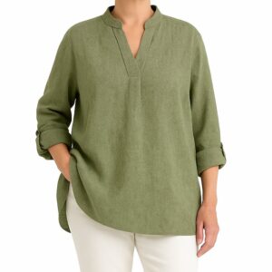 Túnica gola padre efeito linho