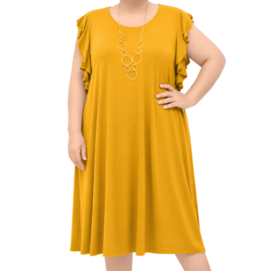 Vestido cavado folhos c/ colar