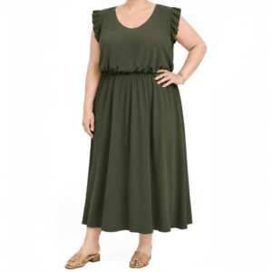 Vestido midi com folhos