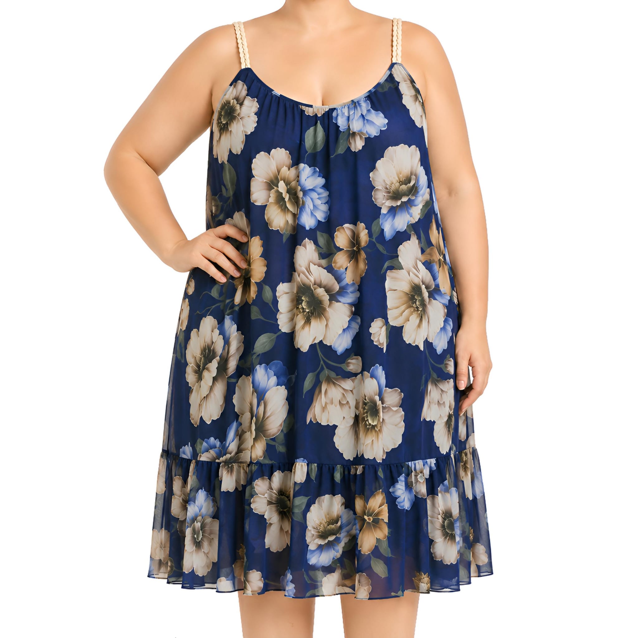 Vestido alça entrançada c/ folho