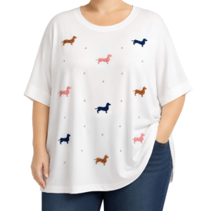 Blusa pets c/ relevo e strass