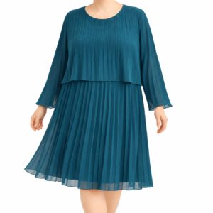 Vestido sobreposição plissado c/ manga