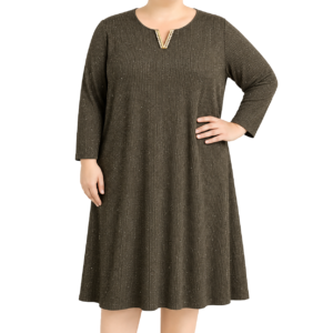 Vestido canelado c/ encaixe em V